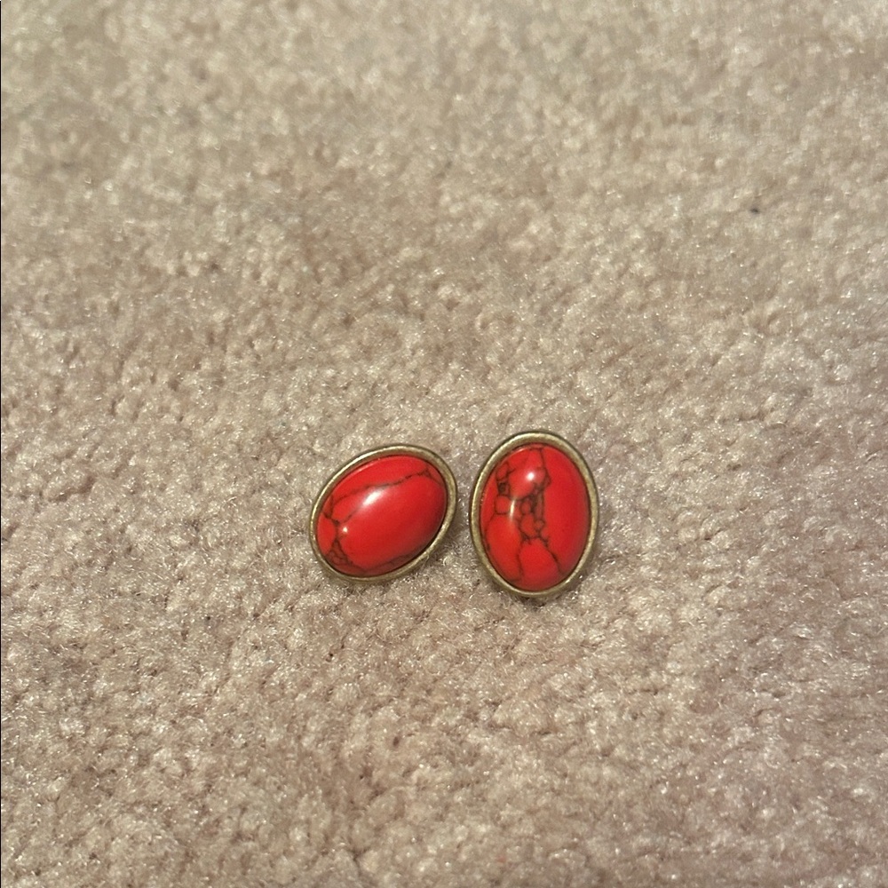 Elegant Red Stone Stud Earrings